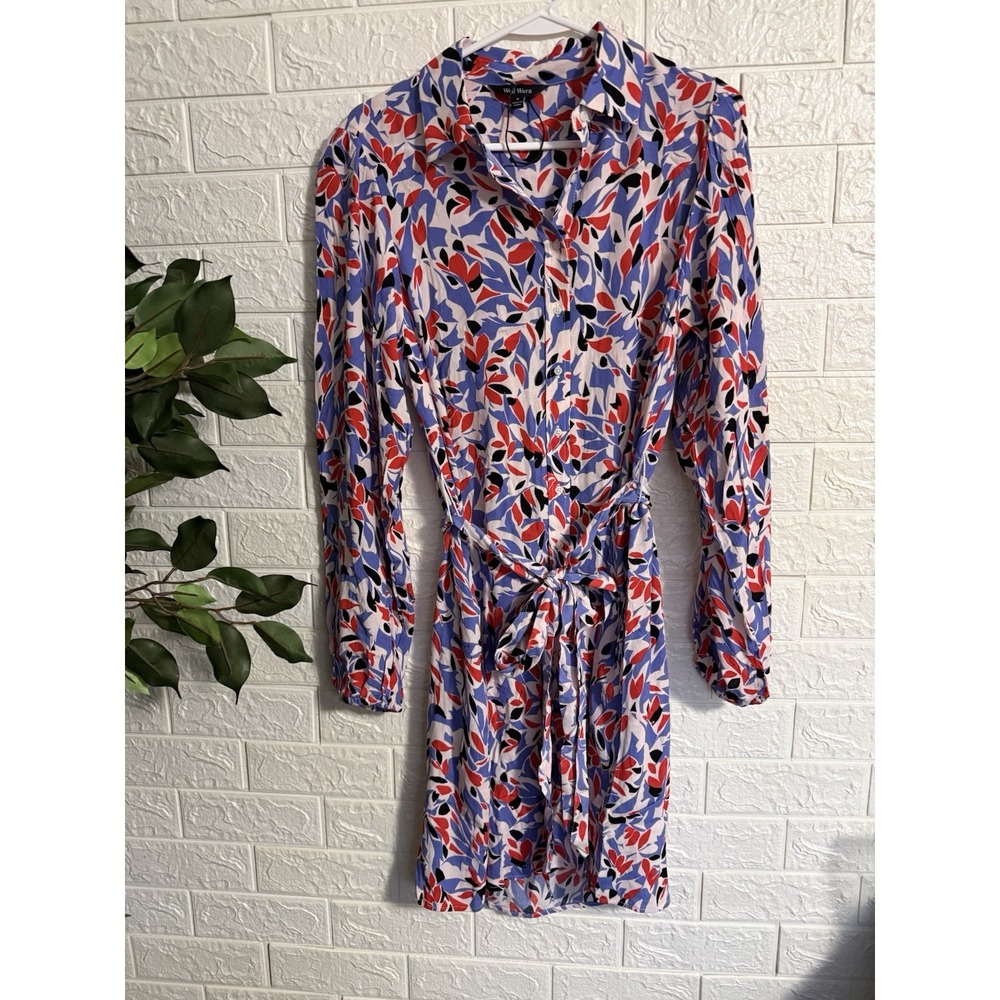 Well Worn Womens Multicolor Button Up Shirt Dress with Pockets Size S